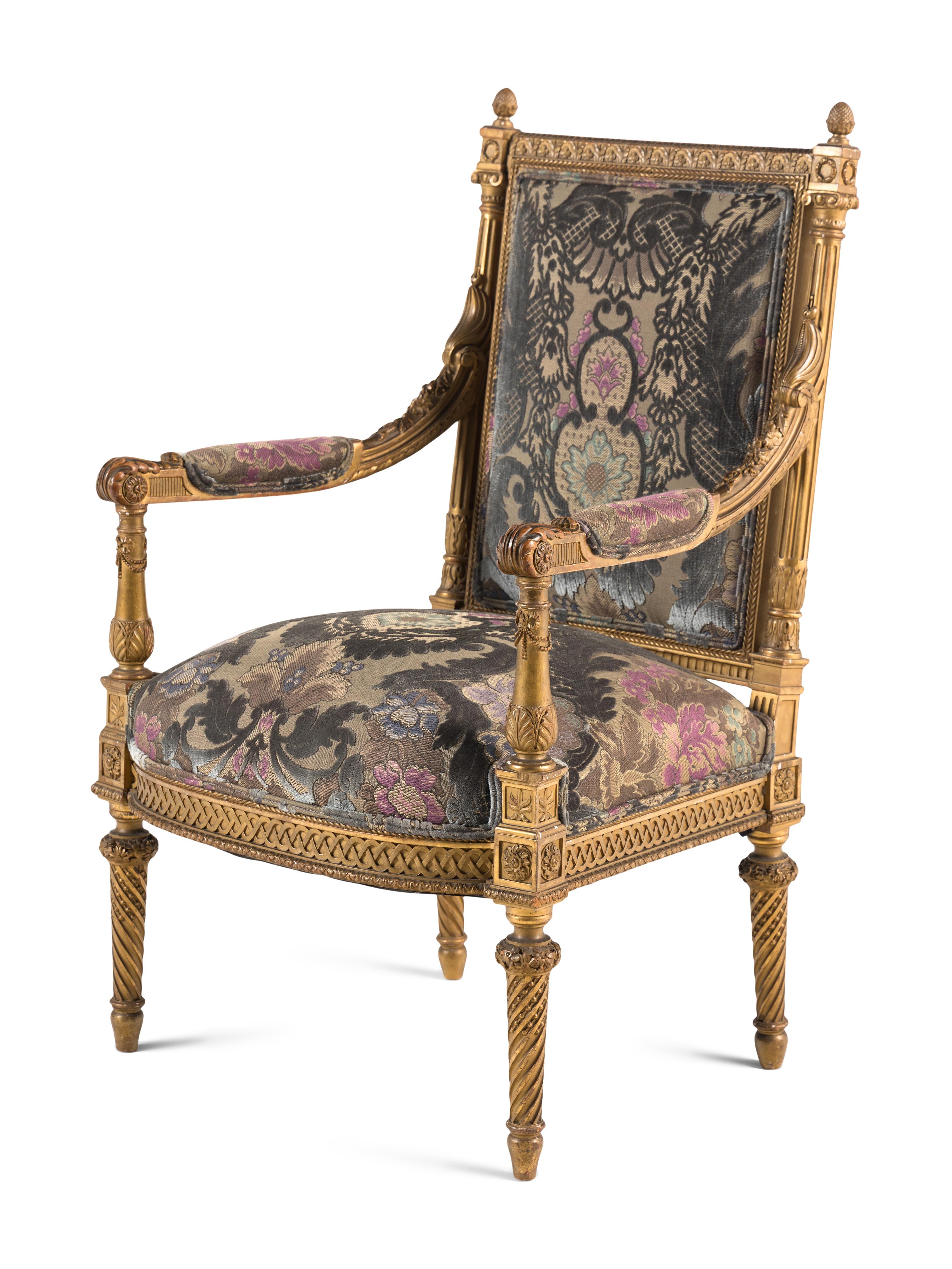 A Set of Four Louis XVI Style Giltwood Fauteuils