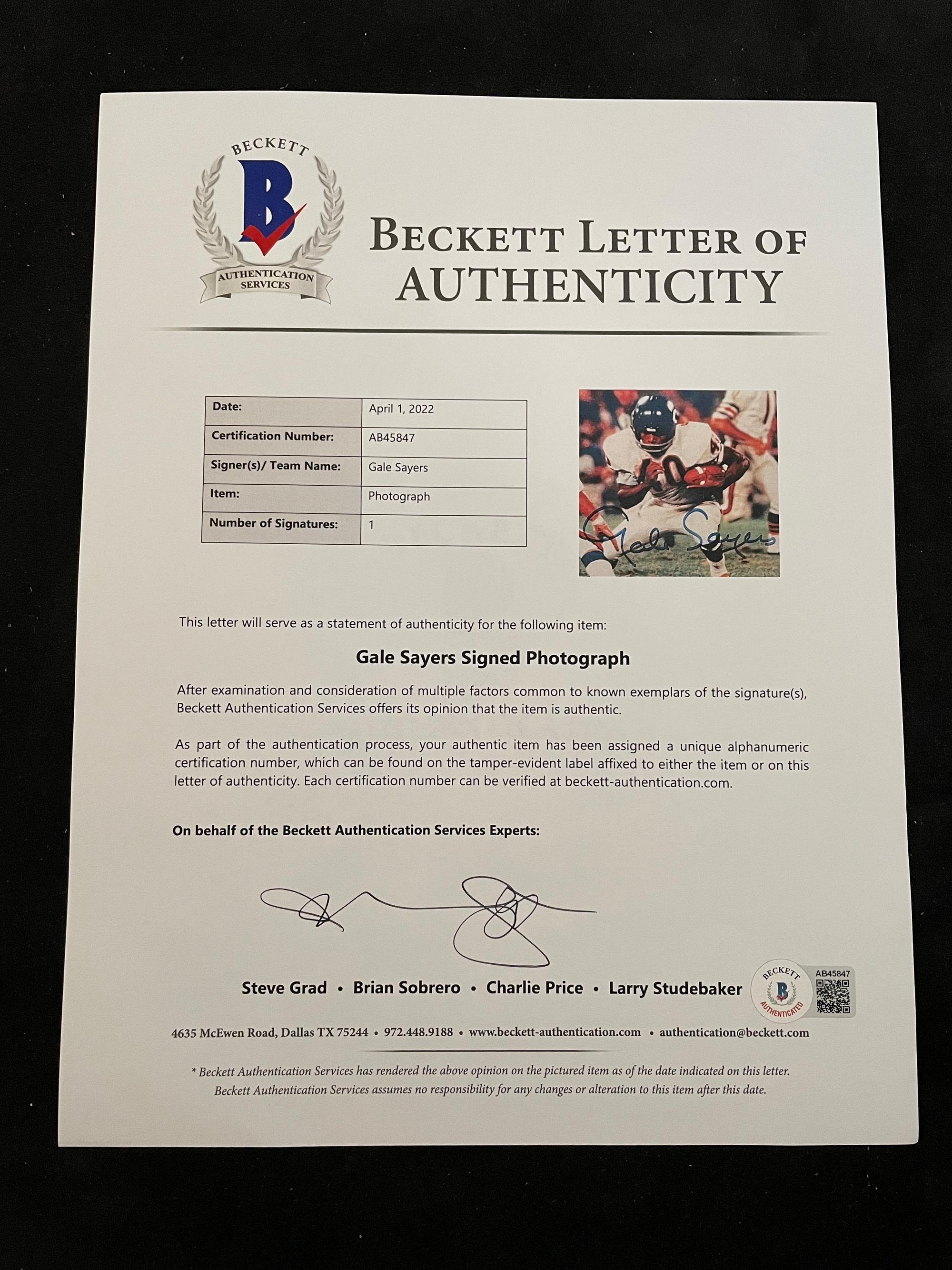 A Group of Walter Payton and Gale Sayers Signed Autograph Photos (Beckett Authentication Services Letters BAS Certified),