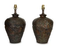 A Pair of Maitland Smith Safari Bronze Table Lamps