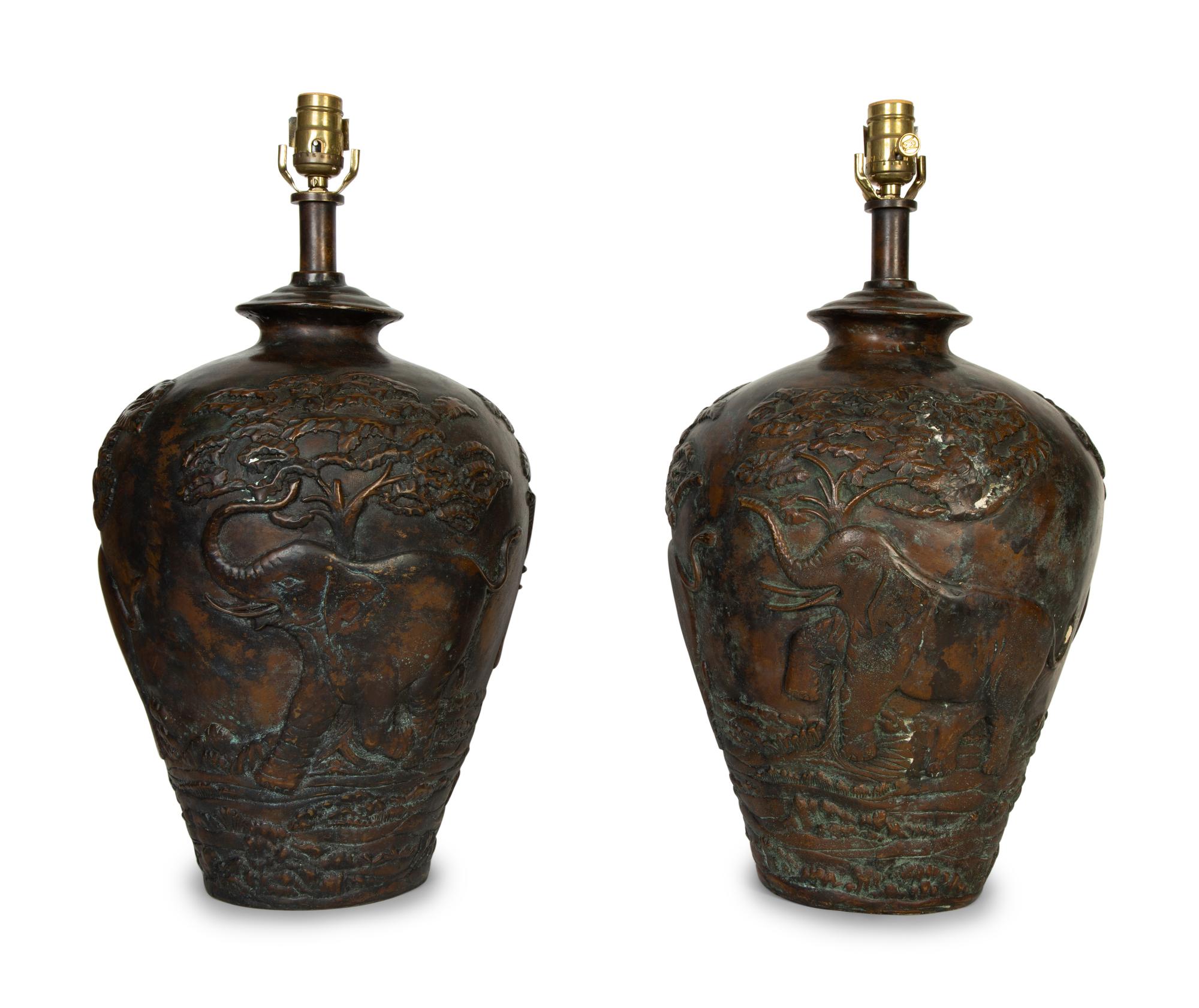 A Pair of Maitland Smith Safari Bronze Table Lamps