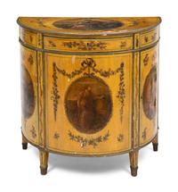 A George III Paint Decorated Demilune Cabinet