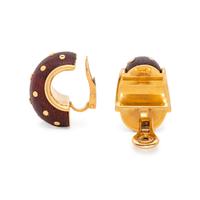 YELLOW GOLD AND WOOD EARCLIPS