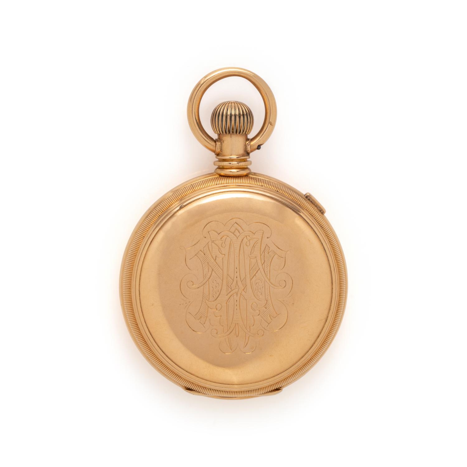 AMERICAN WATCH CO., 18K YELLOW GOLD HUNTER CASE CHRONOGRAPH POCKET WATCH