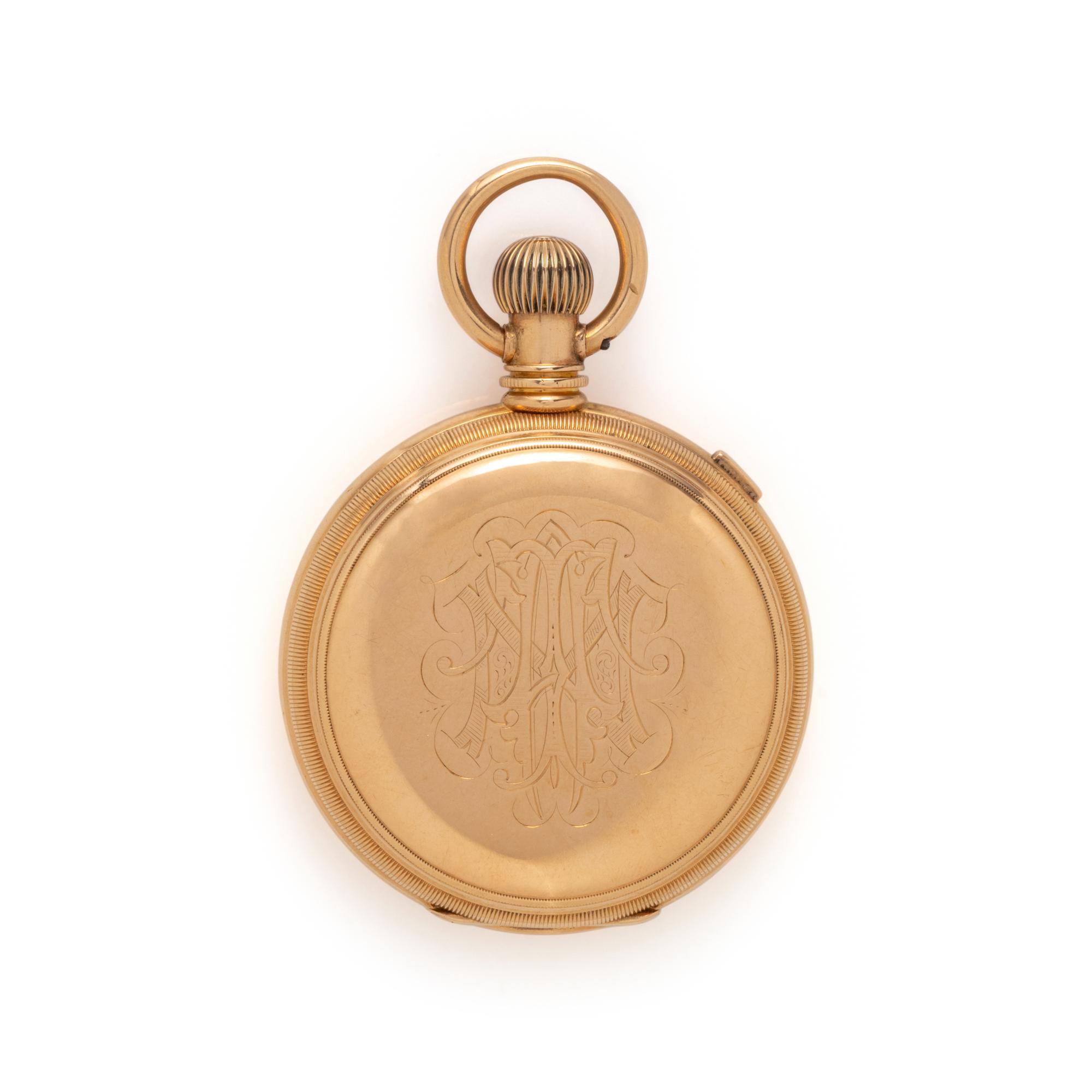 AMERICAN WATCH CO., 18K YELLOW GOLD HUNTER CASE CHRONOGRAPH POCKET WATCH