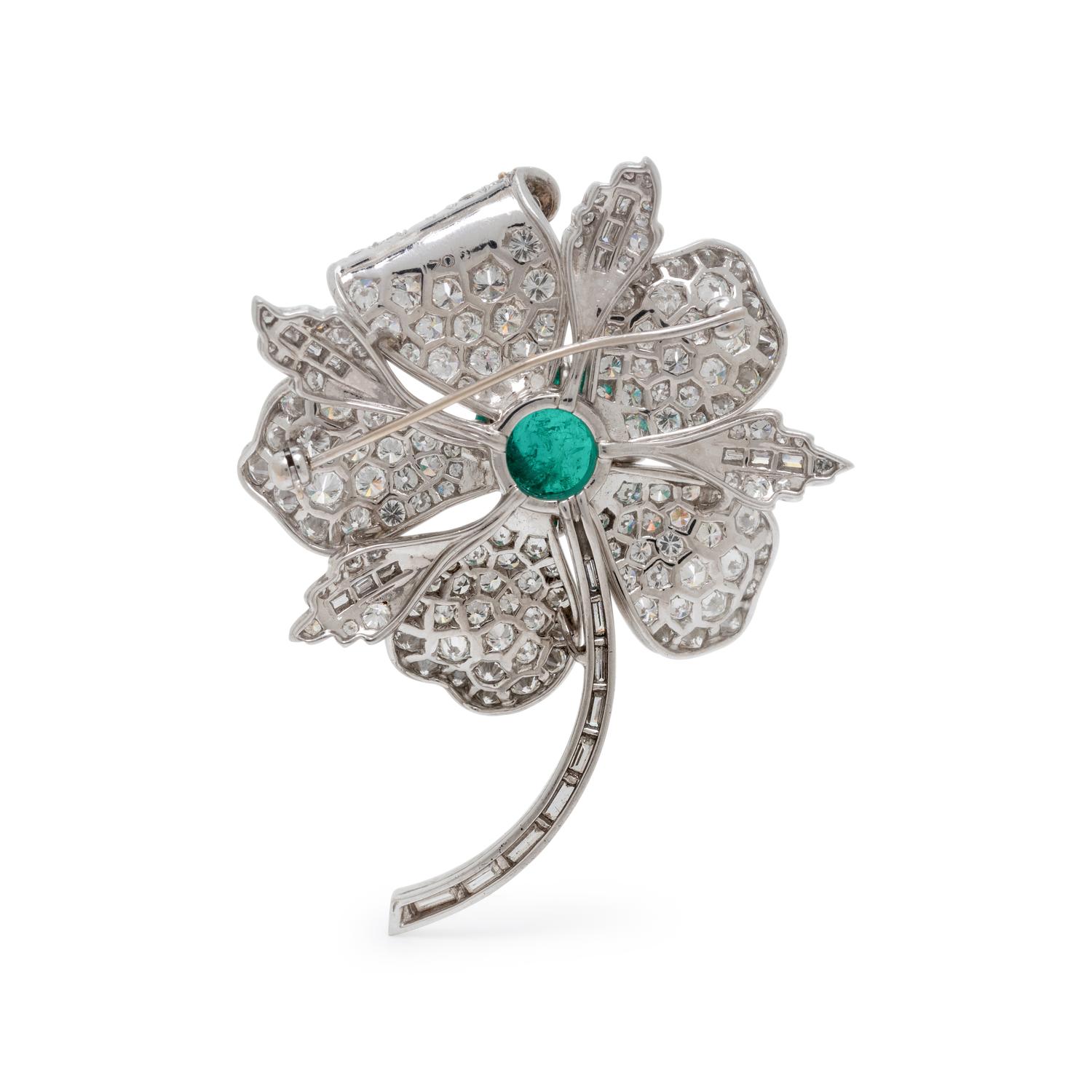 COLOMBIAN EMERALD AND DIAMOND FLOWER BROOCH