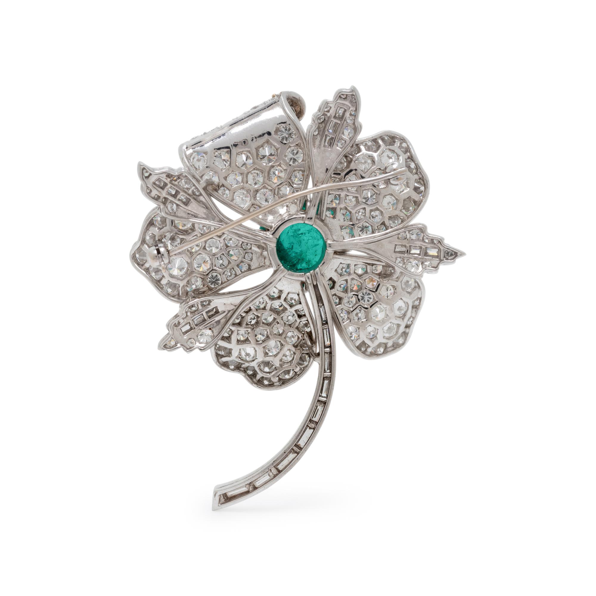 COLOMBIAN EMERALD AND DIAMOND FLOWER BROOCH