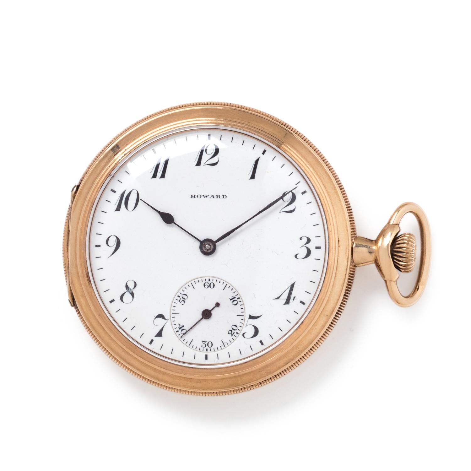 E. HOWARD WATCH CO., 14K YELLOW GOLD OPEN FACE POCKET WATCH