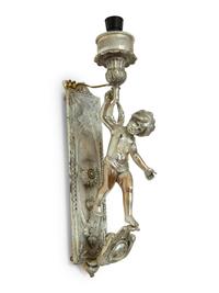 A Pair of Continental Silvered Metal Figural Wall Lights