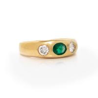 YELLOW GOLD, EMERALD, AND DIAMOND RING