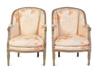 A Pair of Louis XVI Style Gray-Painted Bergères