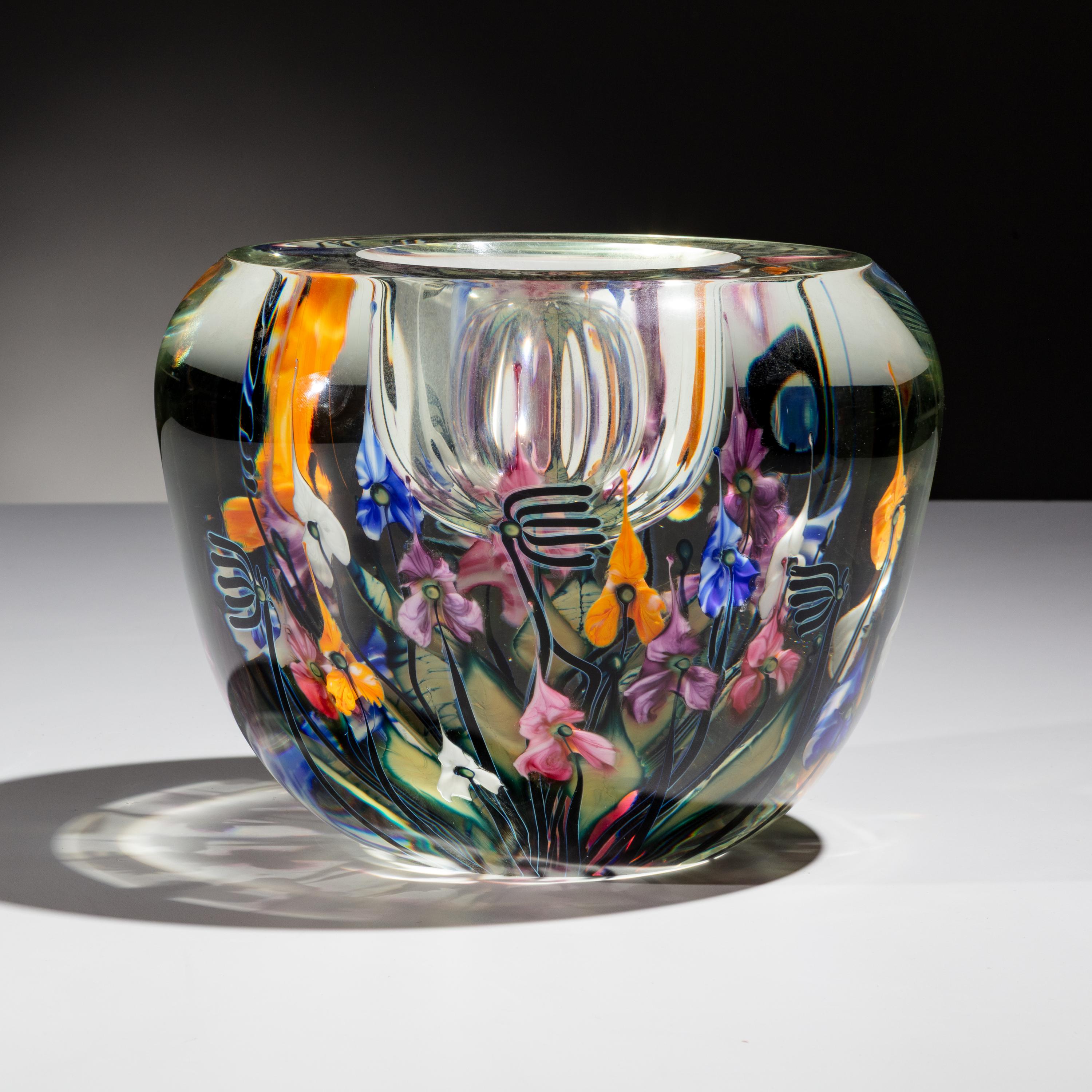 John Lotton (American, b. 1964) — Bowl, Milled Edge Vase Multi-Colored Flowers, 2003