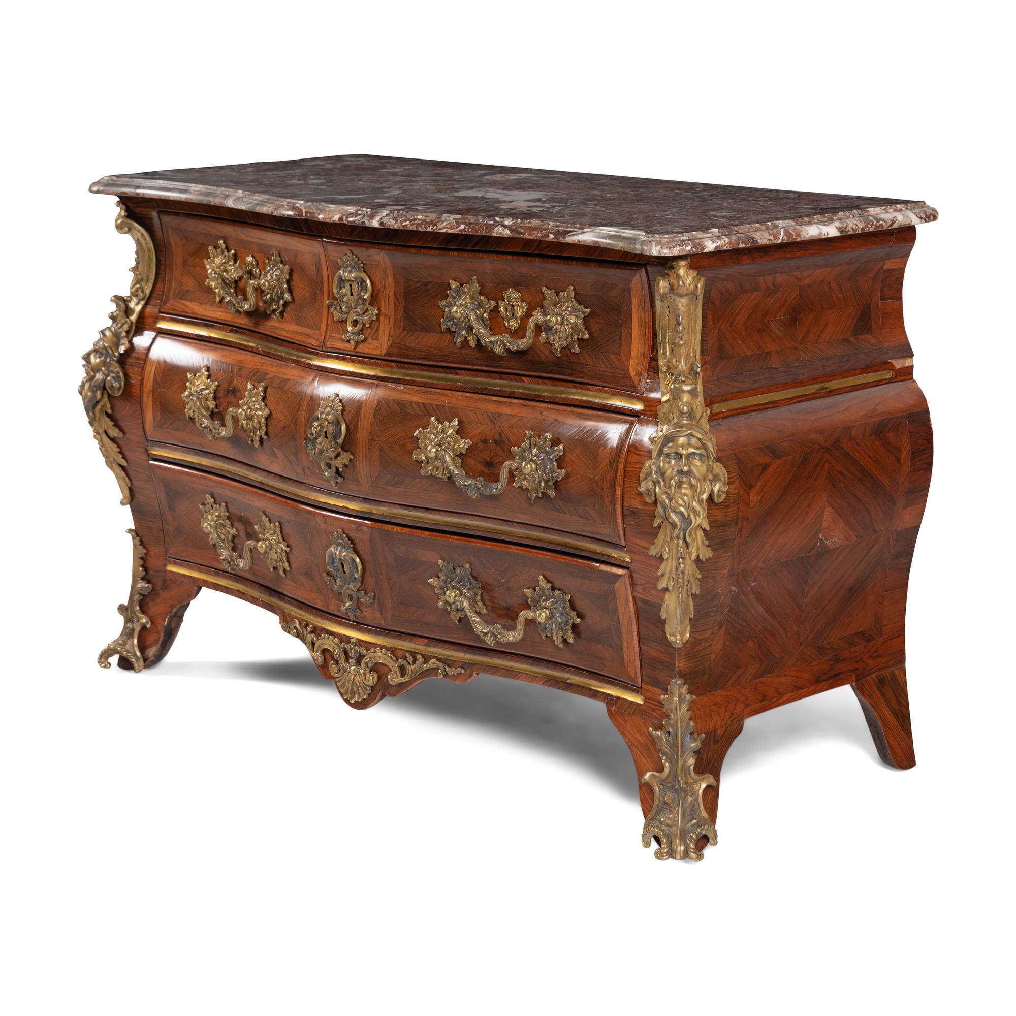 A Louis XV Gilt Bronze Mounted Marble-Top Kingwood Commode