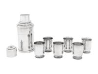 An American Silver-Plate Cocktail Shaker and Six Cocktail Cups