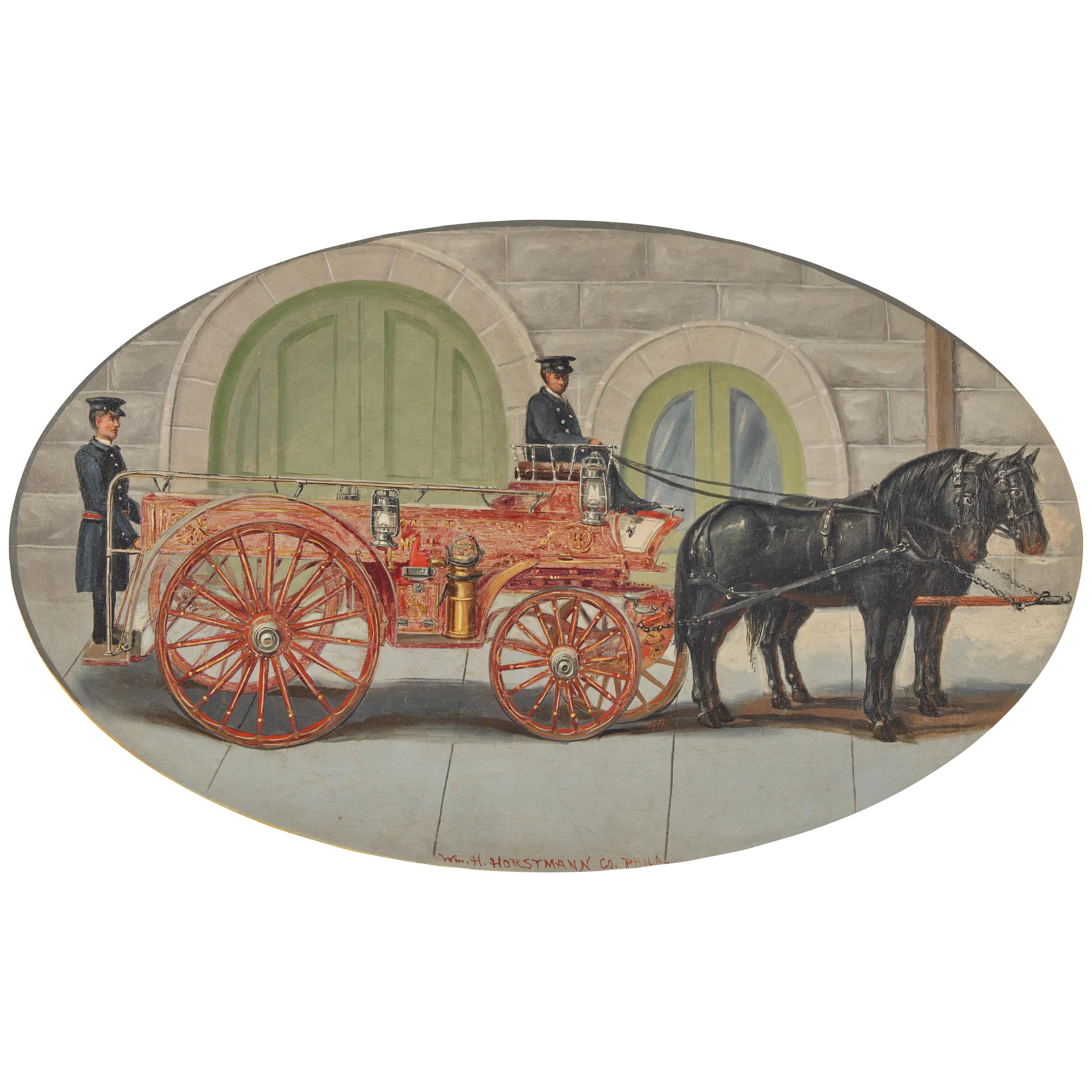 American School, 19th Century Circa 1890 — Fireman and Horses, William H. Horstmann Co. Philadelphia,