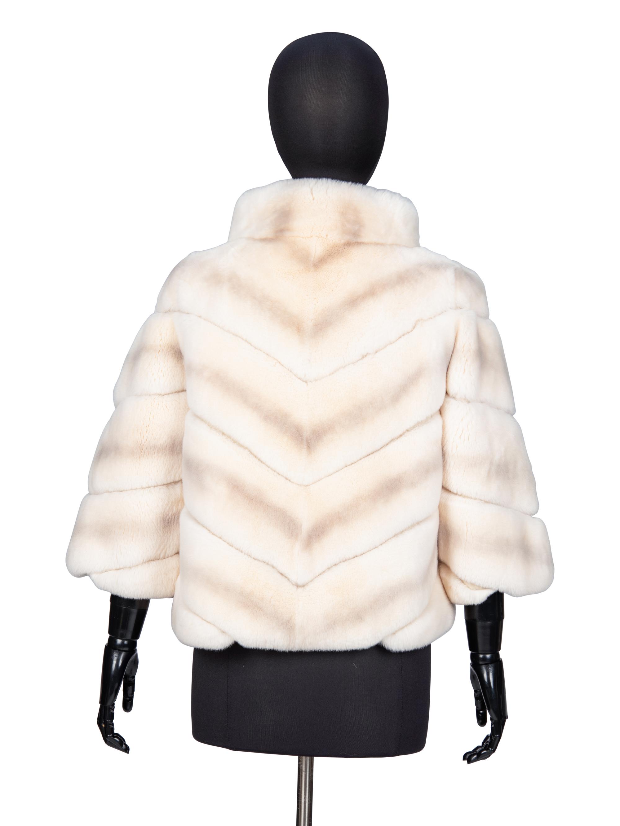 YVES SALOMON, CREAM RABBIT FUR JACKET