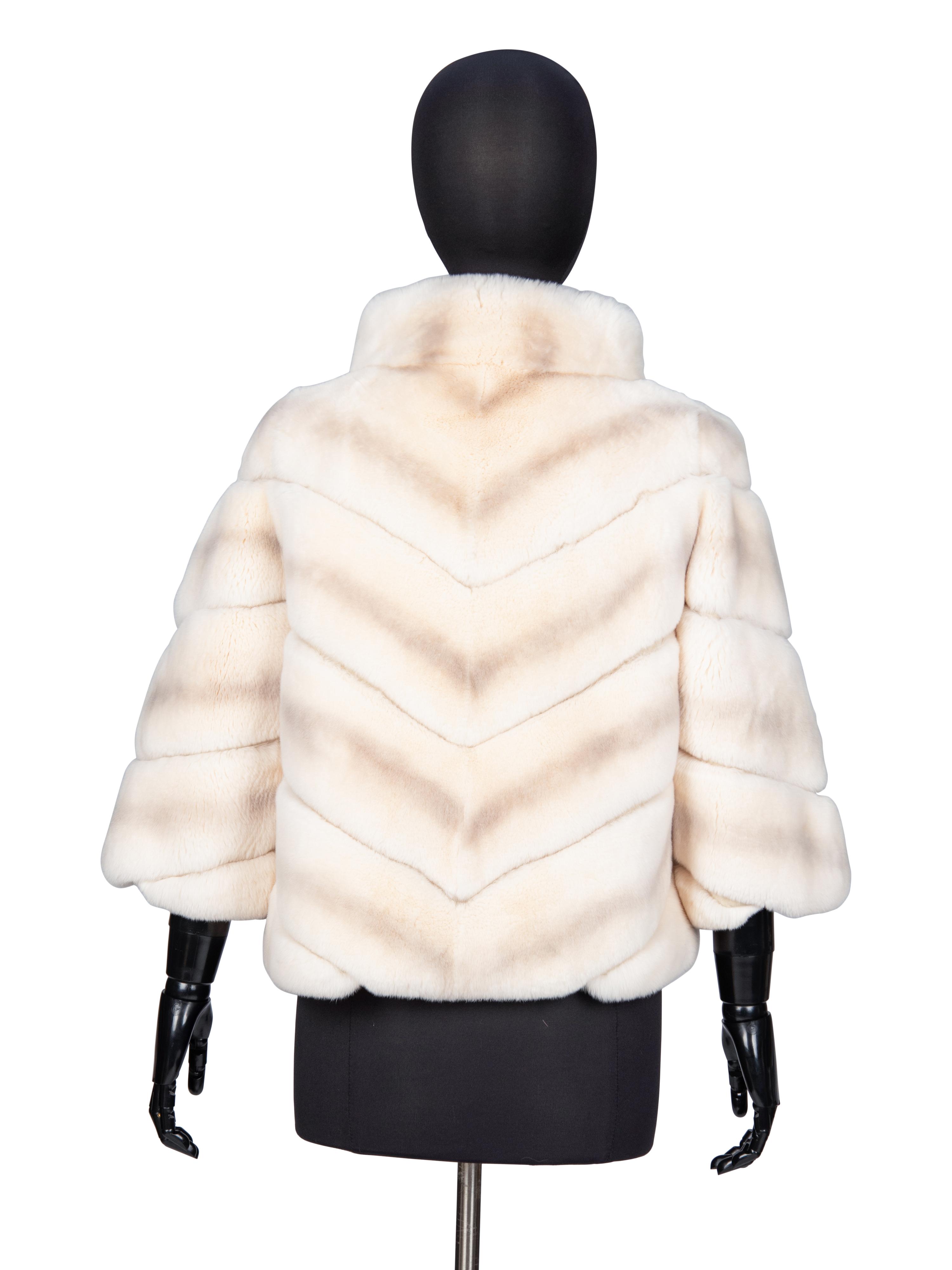 YVES SALOMON, CREAM RABBIT FUR JACKET