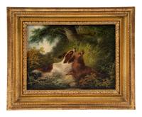Two Hounds Chasing a Pheasant