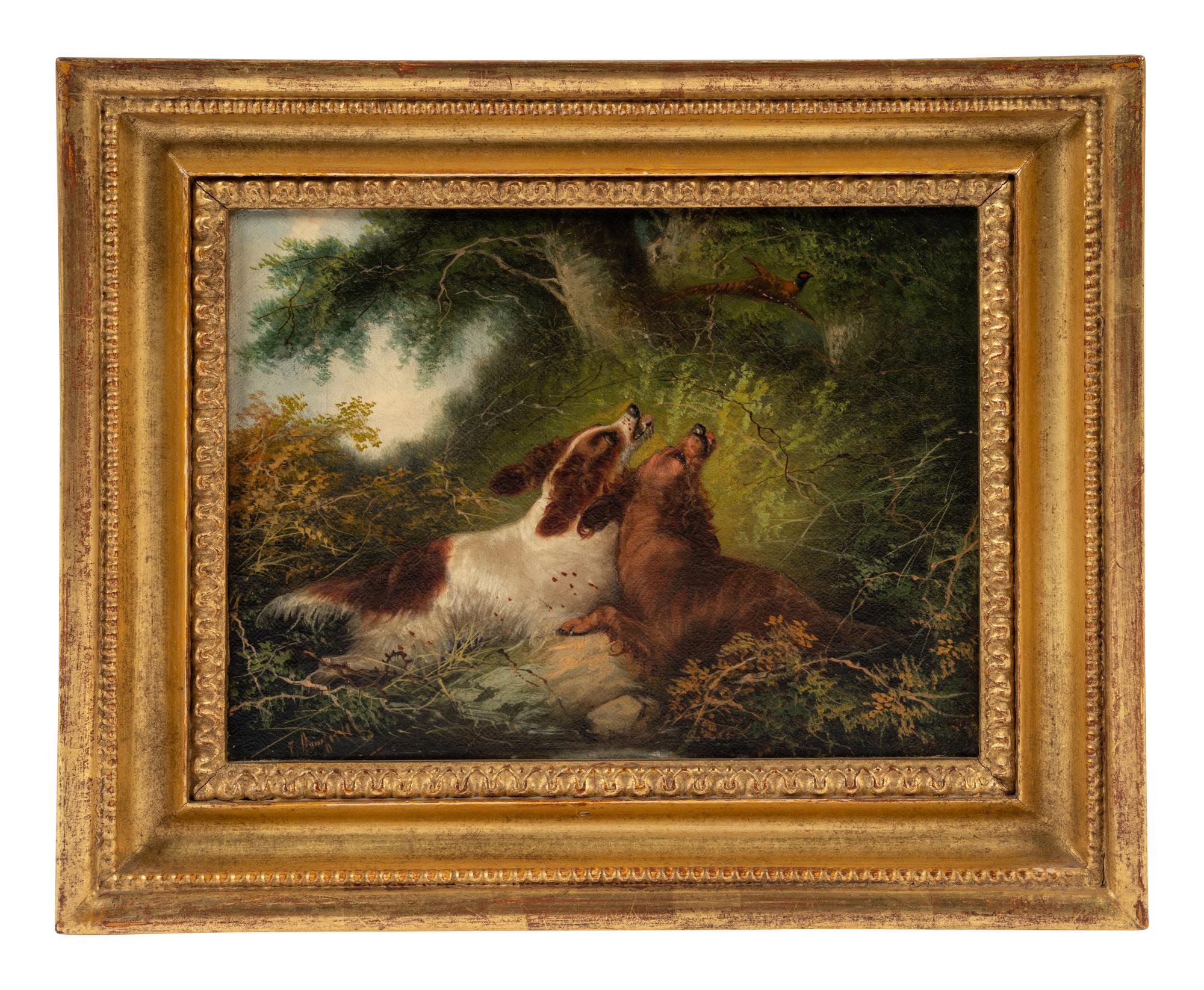 Two Hounds Chasing a Pheasant
