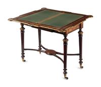 A Napoleon III Style Gilt Bronze Mounted Mahogany and Marquetry Flip-Top Game Table
