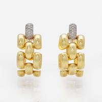 A Pair of 18K Yellow Gold and Diamond Earrings