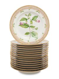 A Set of Fifteen Royal Copenhagen Flora Danica Porcelain Plates