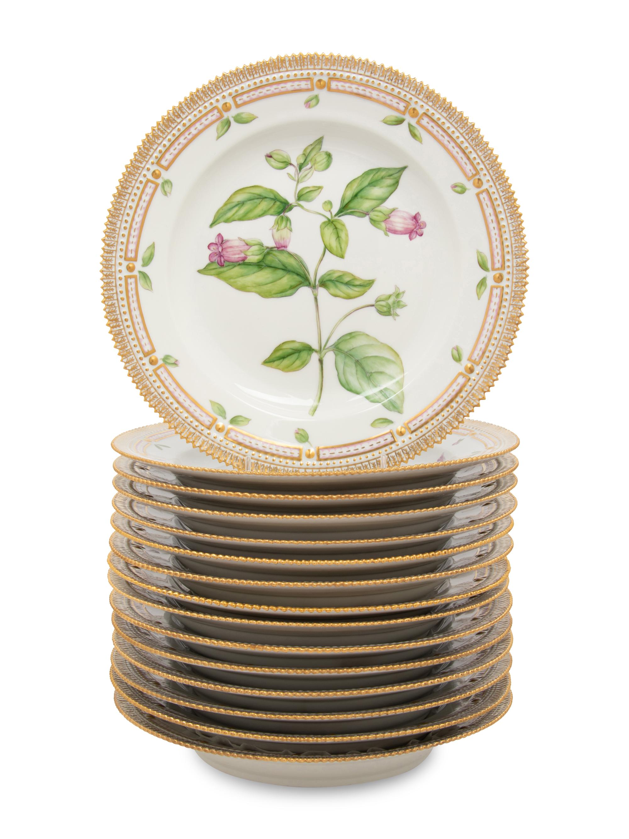 A Set of Fifteen Royal Copenhagen Flora Danica Porcelain Plates