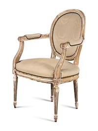 A Pair of Louis XVI Style Painted and Parcel Gilt Fauteuils