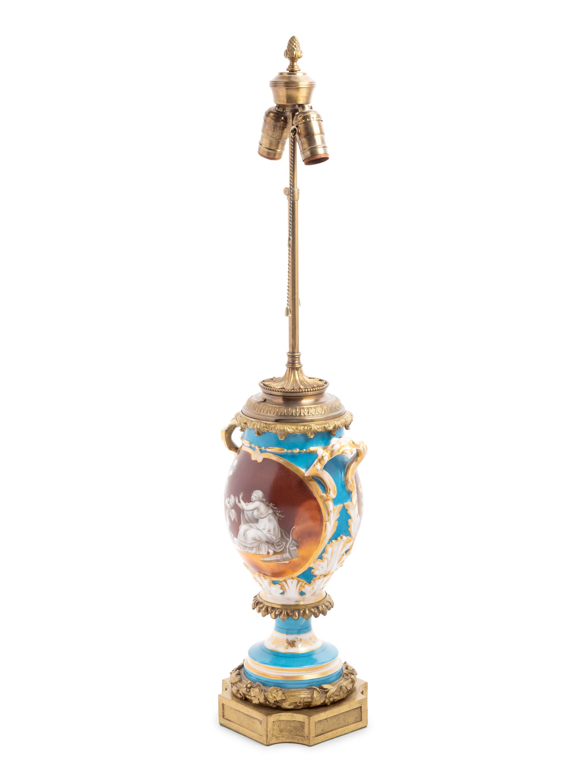 A Continental Gilt Bronze Mounted Porcelain Lamp