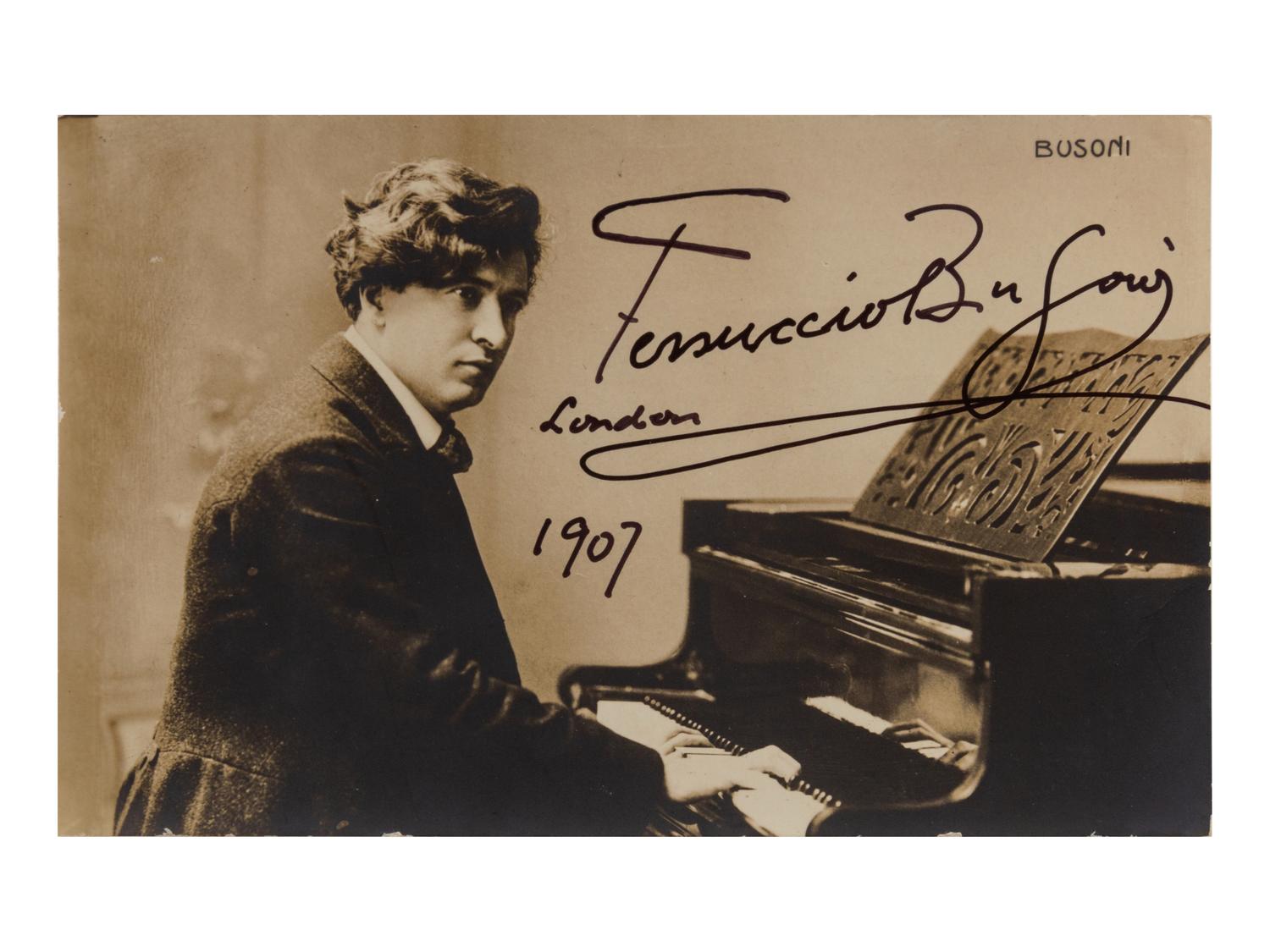 BUSONI, Ferruccio (1866-1924). Photographic postcard signed (“Ferruccio Busoni”), London, 1907.