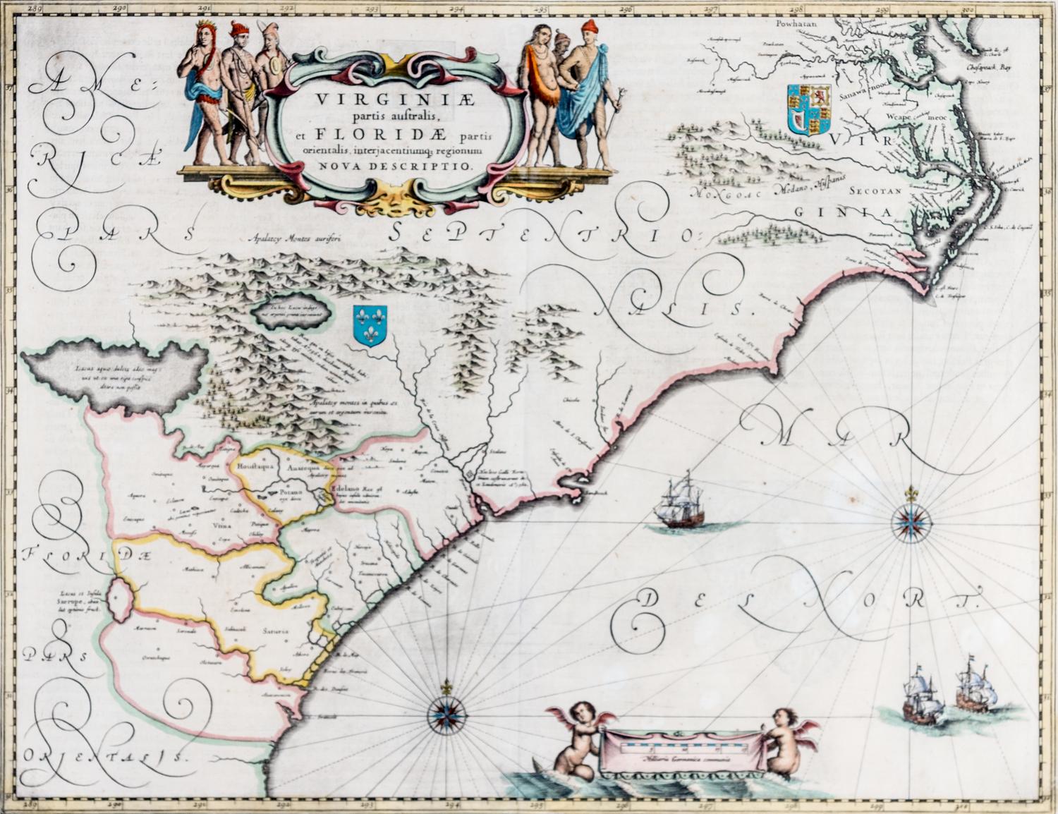 (MAP) JANSSON, JAN. Virginiae Partis Australis, et Floridae Partis Orientalis.... Amsterdam, c. 1644.