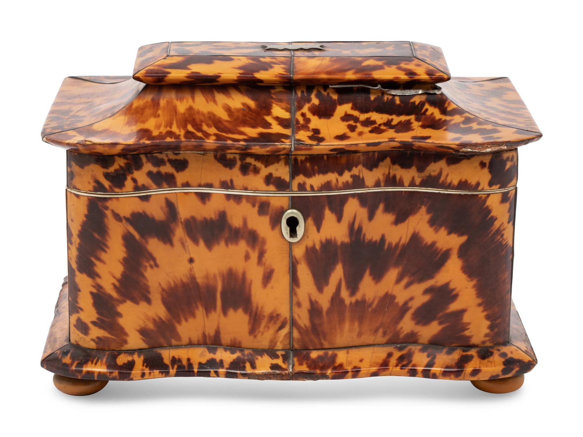 A Regency Tortoiseshell Veneered Tea Caddy