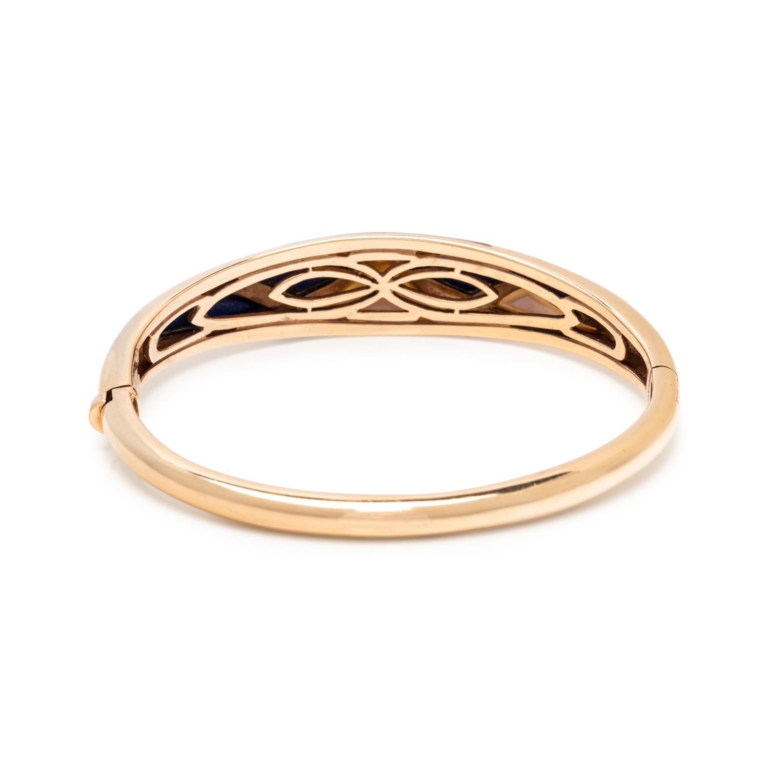 KURT WAYNE, YELLOW GOLD, LAPIS LAZULI AND MOTHER-OF-PEARL BANGLE BRACELET