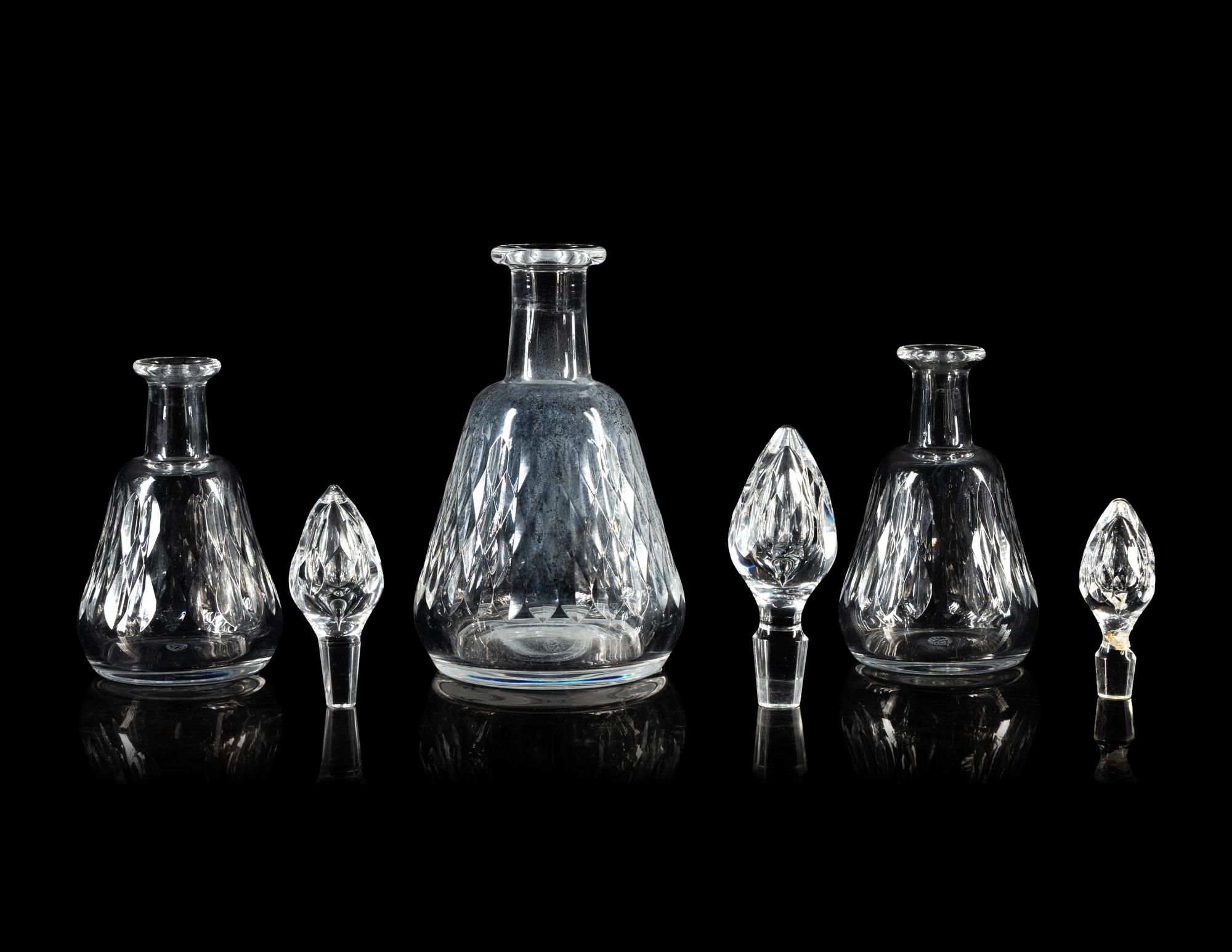 Three Baccarat Armagnac Cut Glass Decanters