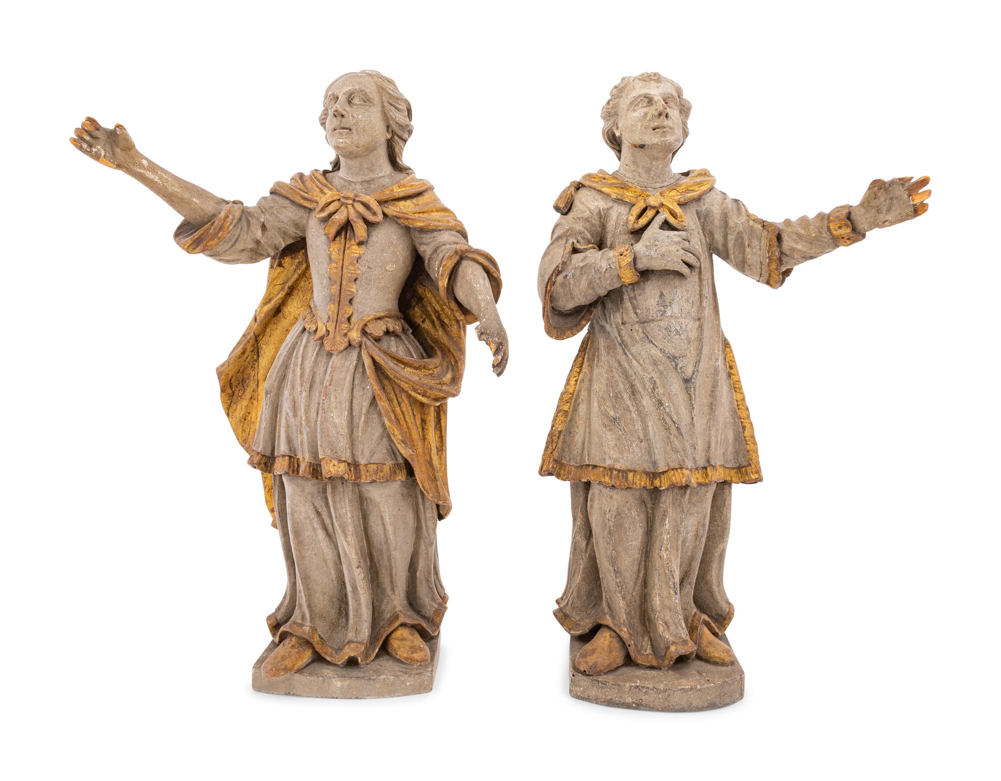 A Pair of Continental Painted and Parcel-Gilt Figures