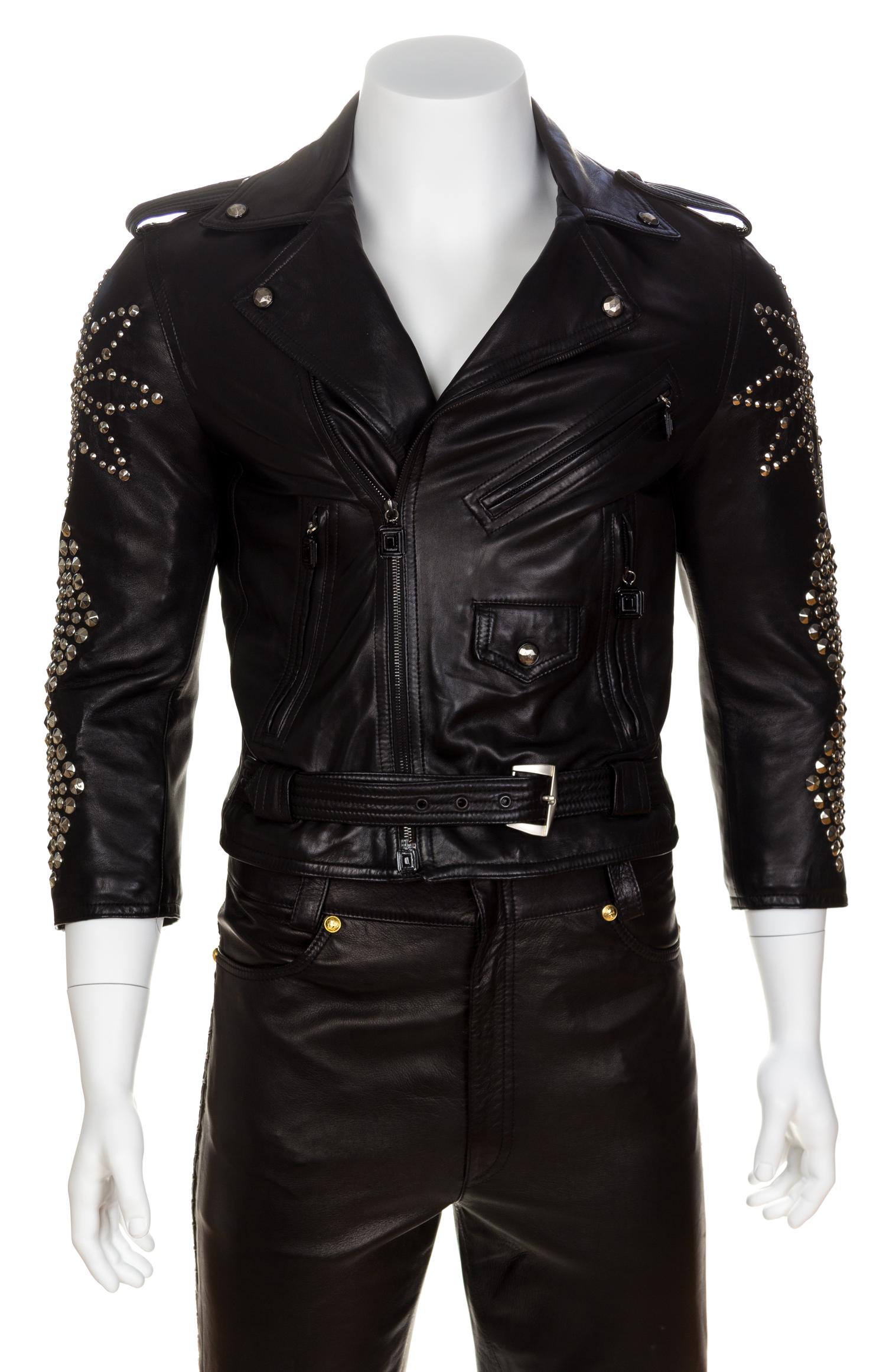 A Gianni Versace Black Leather Moto Jacket, No size.
