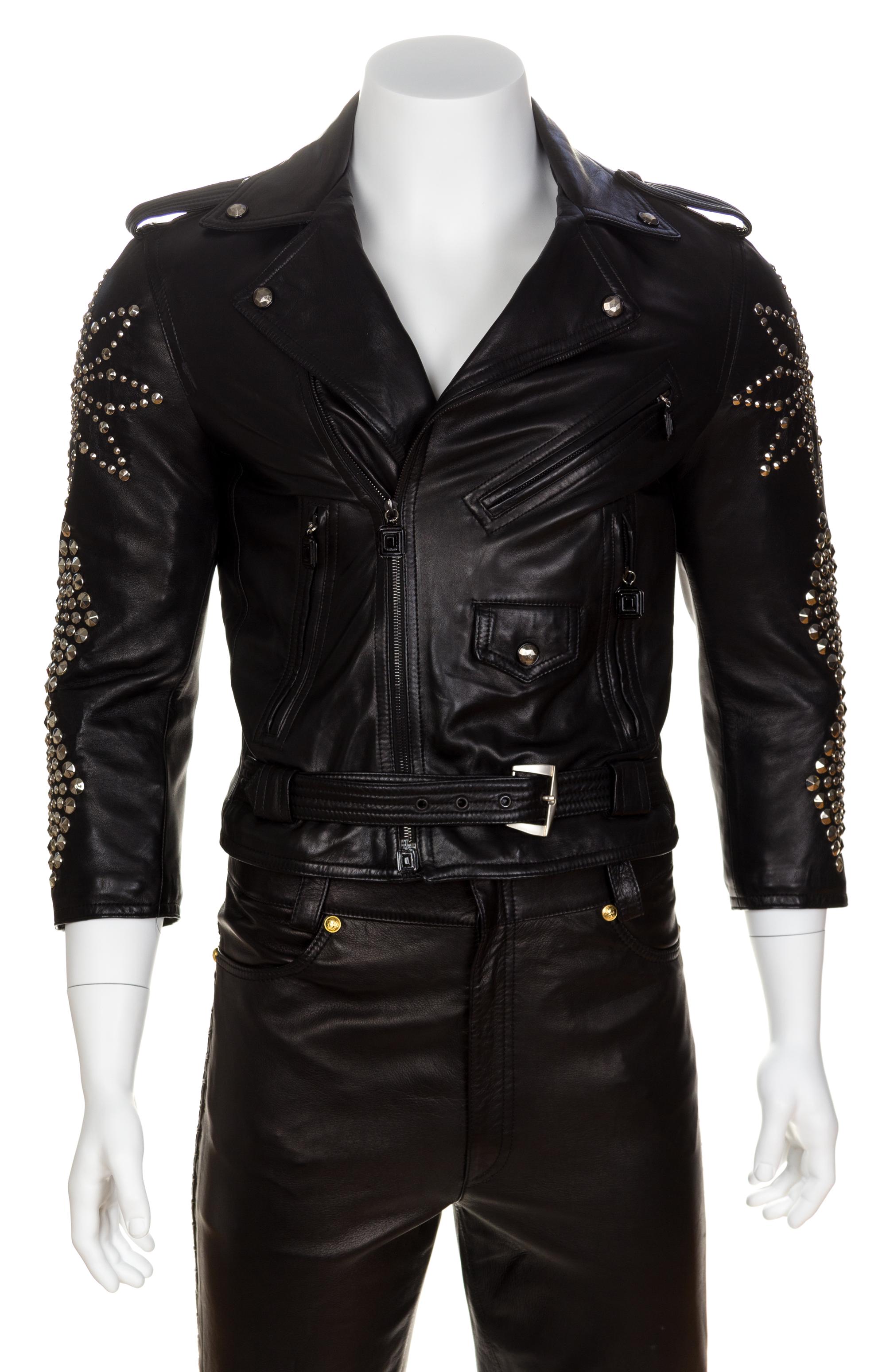 A Gianni Versace Black Leather Moto Jacket, No size.
