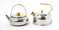 Two Stainless Steel Kettles Height of taller example 8 x width 9 3/4 inches. — 20TH CENTURY