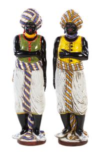 A Pair of Italian Ceramic Blackamoors Height 37 1/4 inches. — 20TH CENTURY