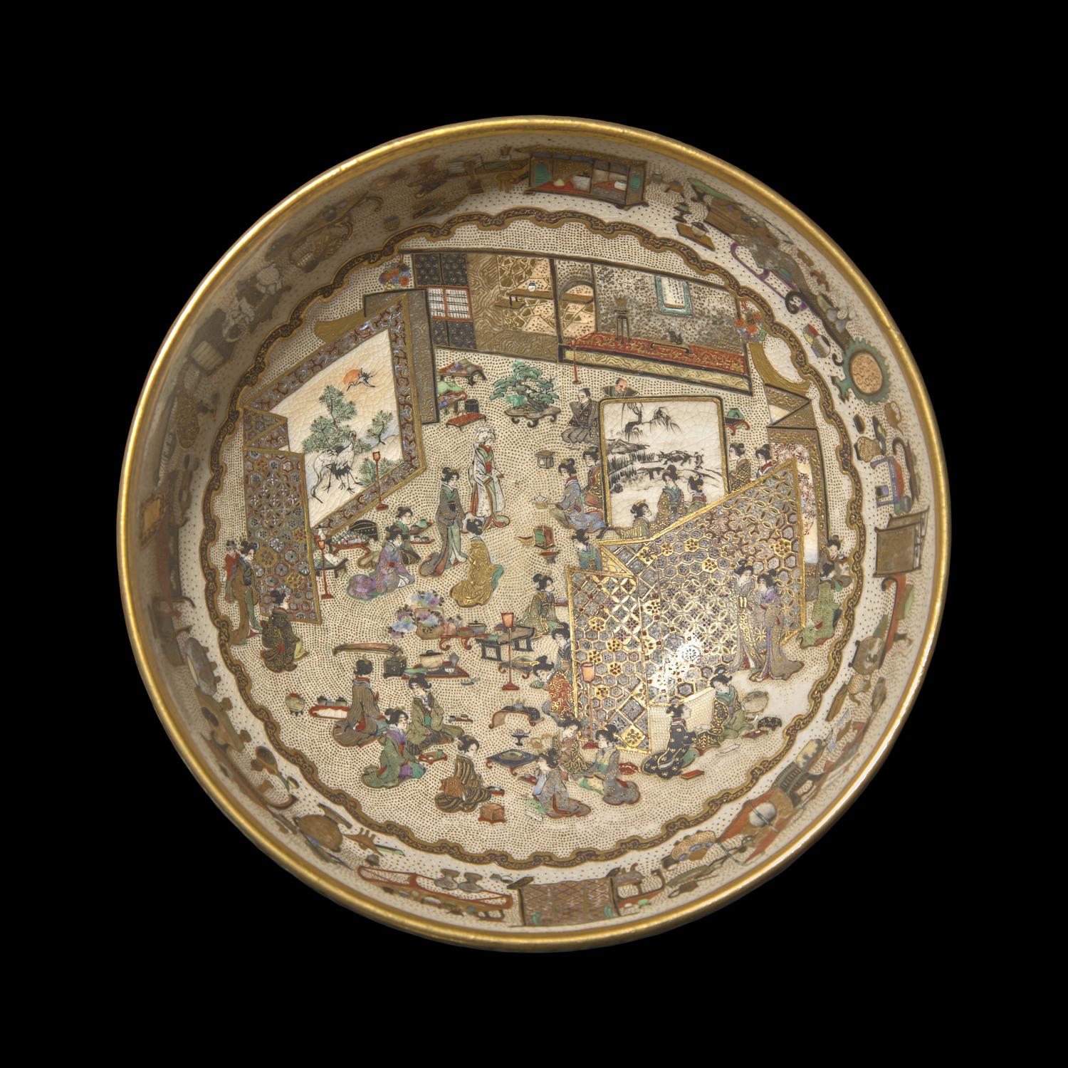 A Fine Japanese Satsuma Type Enameled Pottery Bowl, Meiji Period