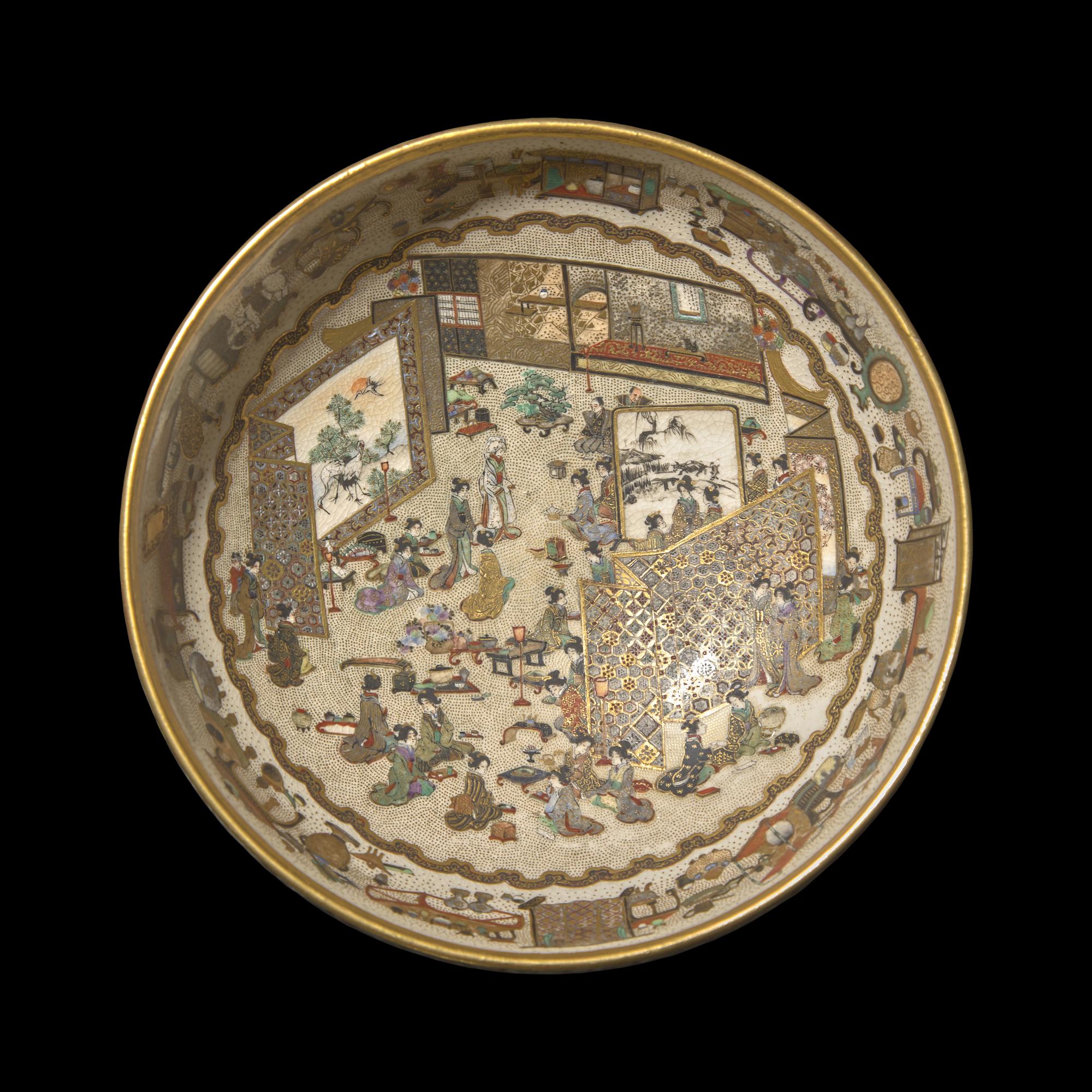 A Fine Japanese Satsuma Type Enameled Pottery Bowl, Meiji Period