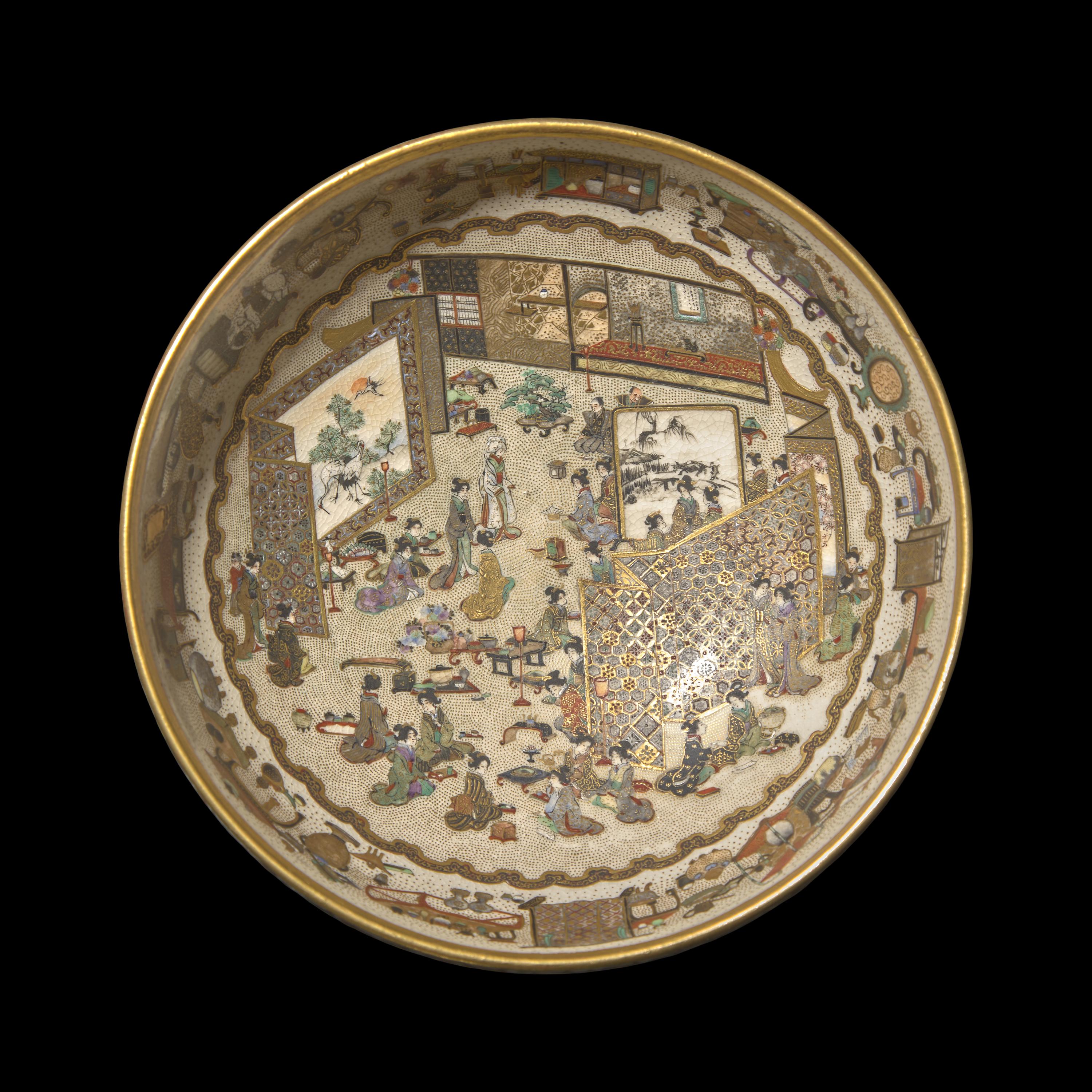 A Fine Japanese Satsuma Type Enameled Pottery Bowl, Meiji Period