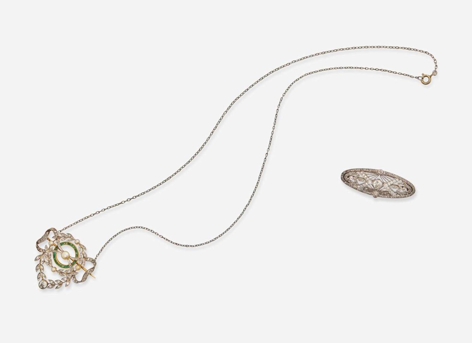An Edwardian Diamond Brooch and Necklace