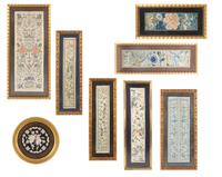 Fifteen Embroidered Silk Panels 26 x 13 inches (largest). — QING DYNASTY (1644-1912)