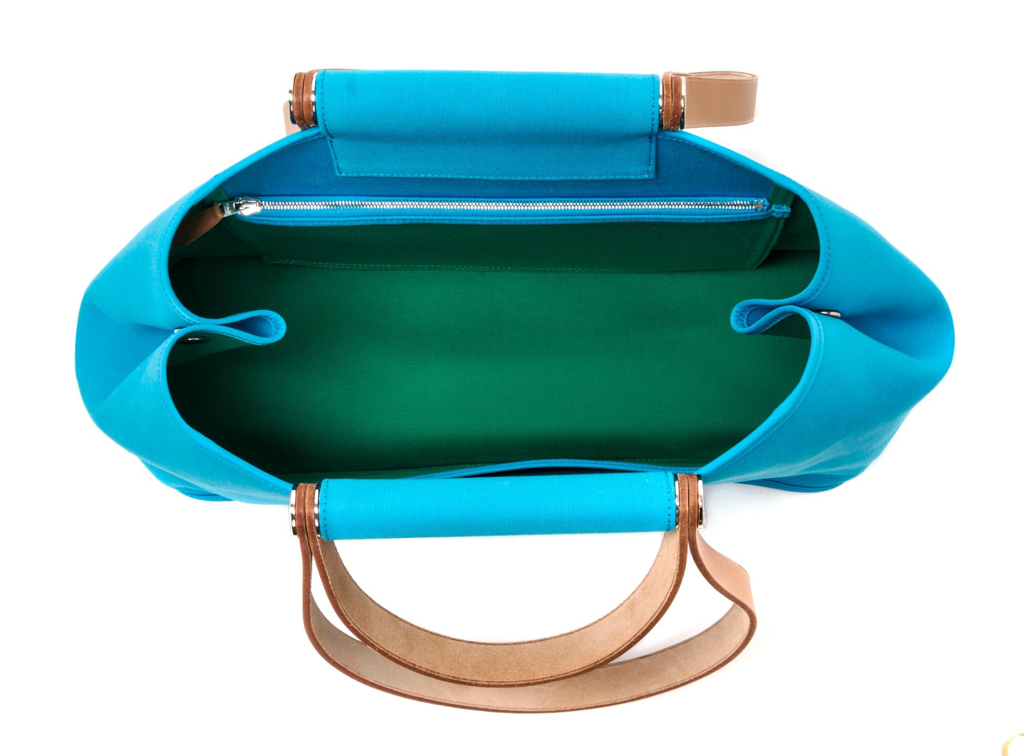 An Hermes Bleu Azteque Canvas Cabag Elan Tote, 10" x 14" x 5.5".