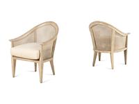 A Pair of JJ Custom White Painted Rattan Chairs