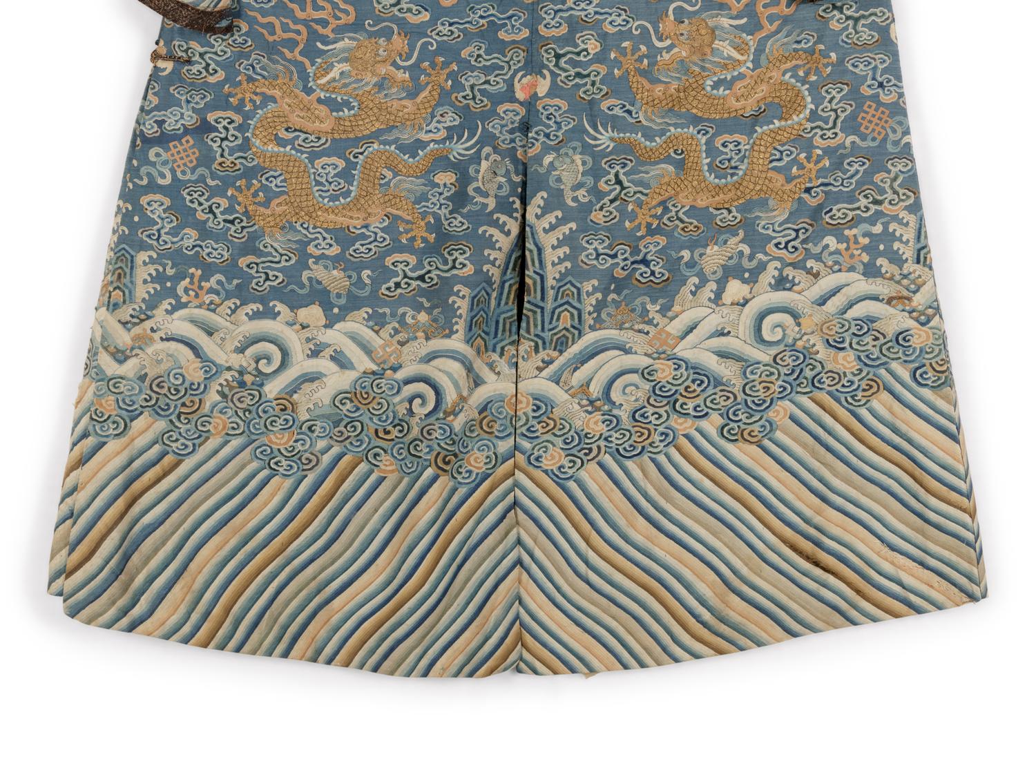 A Blue Ground Kesi Woven Silk Dragon Robe, Jifu