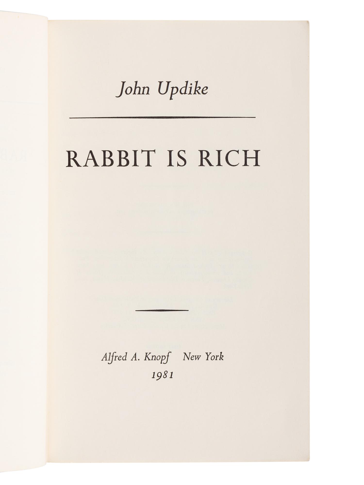 UPDIKE, John (1932-2009). A group of 4 FIRST EDITIONS of Updike’s Rabbit novels, most SIGNED, comprising: