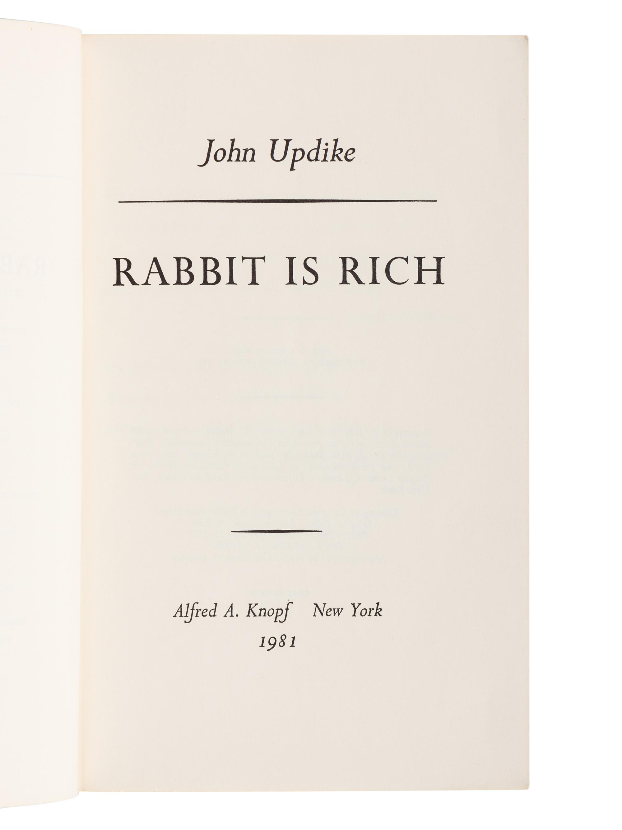 UPDIKE, John (1932-2009). A group of 4 FIRST EDITIONS of Updike’s Rabbit novels, most SIGNED, comprising: