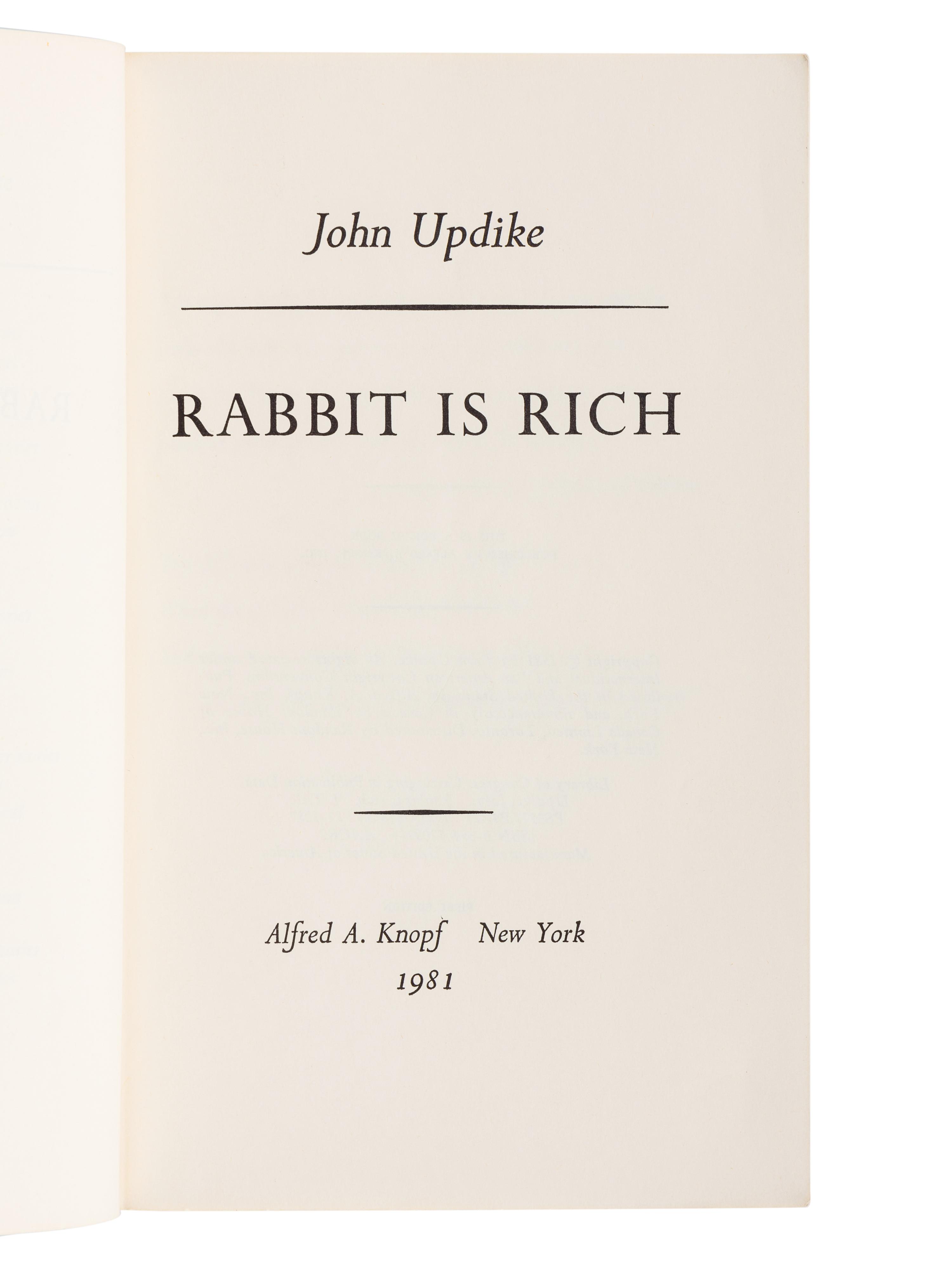 UPDIKE, John (1932-2009). A group of 4 FIRST EDITIONS of Updike’s Rabbit novels, most SIGNED, comprising: