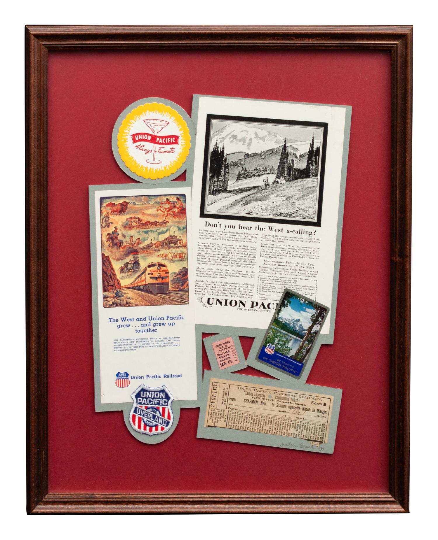Group of Framed Union Pacific Western Railway Memorabilia